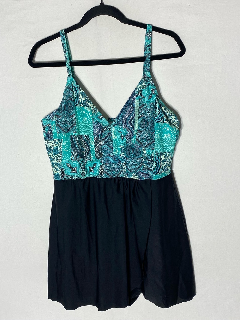 Krista Teal Paisley One Piece Swimsuit Swim Dress XXL